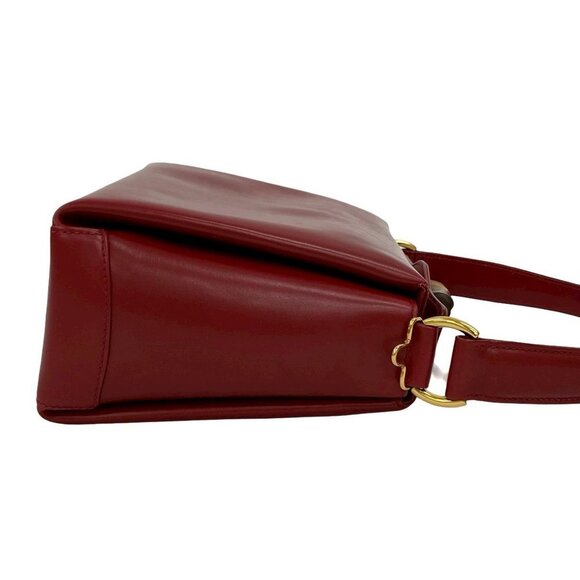 GUCCI Red Leather Bamboo Shoulder Bag - Picture 6 of 9